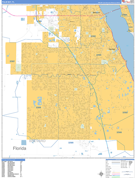Palm Bay Zip Code Wall Map